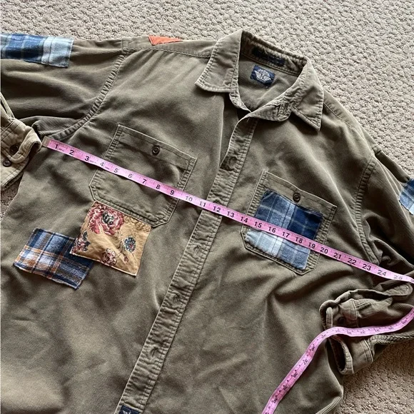 Boho retro upcycled plaid floral graphic patchwork corduroy Dockers button down - Picture 12 of 16